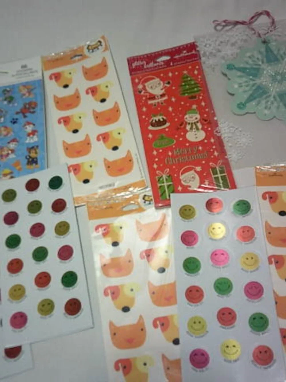 NEW LOT HALLMARK STICKERS & HANGING NORTHPOLE ORNAMENT CARD & PAW PATROL TEACHER